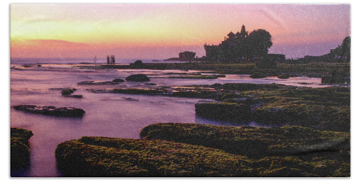 Tanah Lot Hand Towel featuring the photograph The Temple By The Sea - Tanah Lot Sunset, Bali by Earth And Spirit