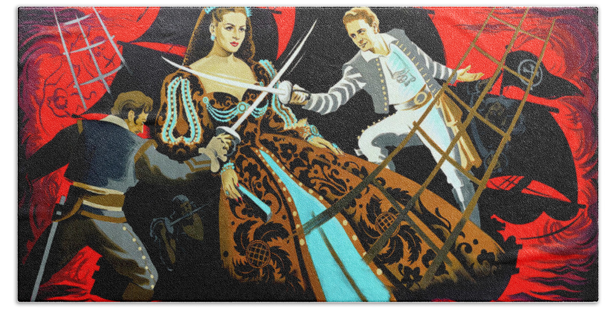 Spanish Hand Towel featuring the painting ''The Spanish Main'', 1945, movie poster painting by Roger Jacquier by Movie World Posters