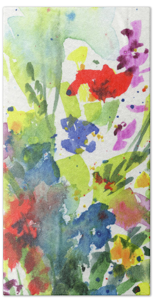 Abstract Flowers Bath Towel featuring the painting The Splash Of Summer Colors Abstract Flowers Contemporary Watercolor Art III by Irina Sztukowski