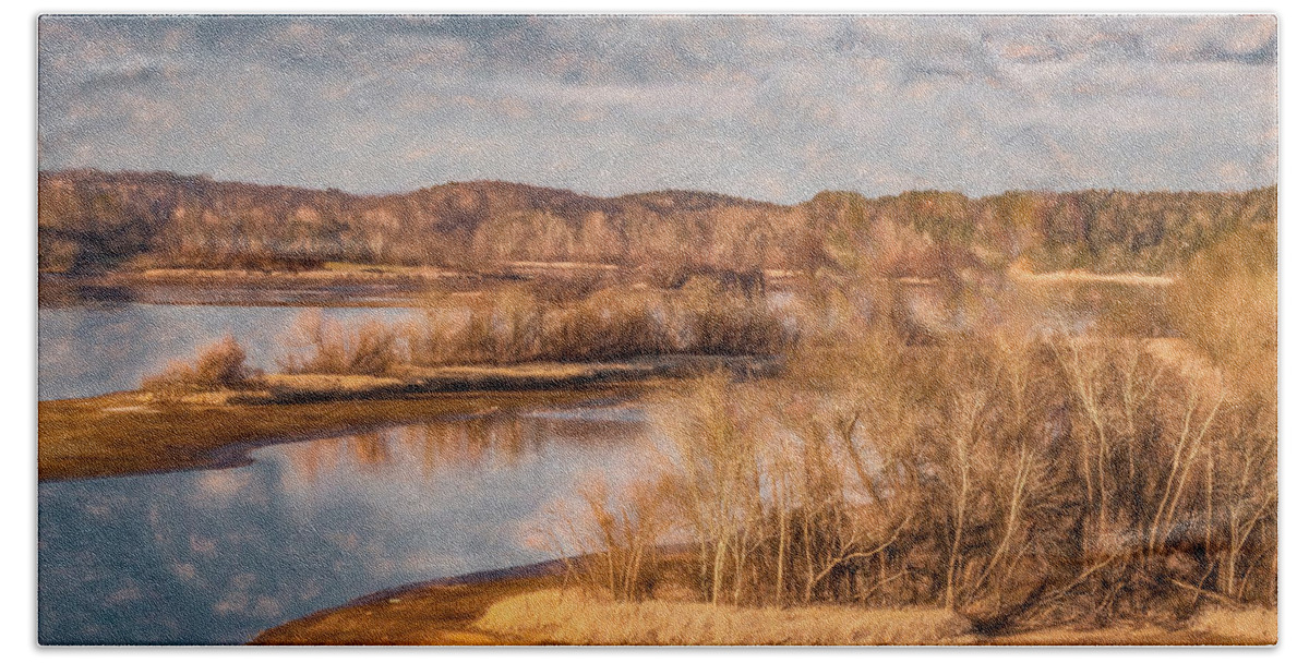 Hiwasse River Hand Towel featuring the photograph The Stark Beauty of Winter, Painterly by Marcy Wielfaert