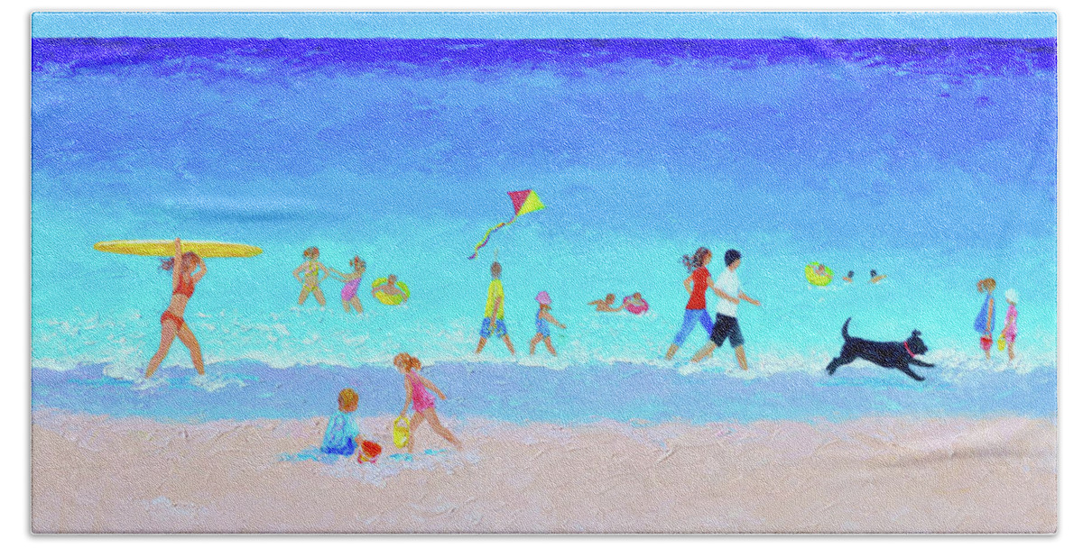 Beach Bath Towel featuring the painting The Sunday Beach Parade, beach scene by Jan Matson