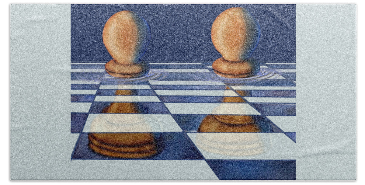 Chess Pieces Bath Towel featuring the mixed media The Sunken Chess by Kelly Mills