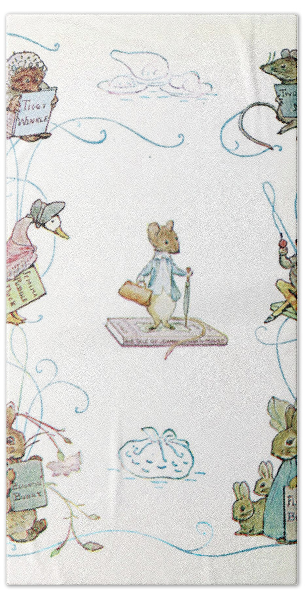  Hand Towel featuring the painting The Tale of Peter Rabbit ab40 by Historic Illustrations
