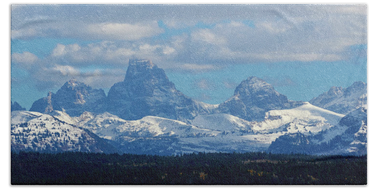 Nature Bath Towel featuring the photograph The Tetons by Paul Freidlund