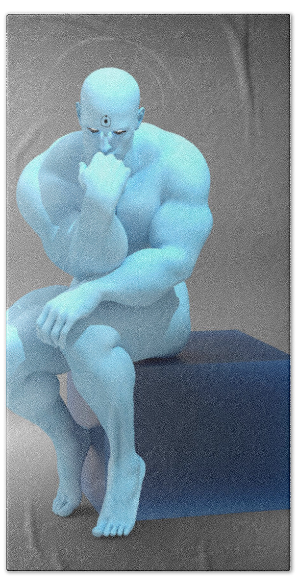 Fine Art Nude Hand Towel featuring the digital art The Thinker Dr Manhattan by Joaquin Abella