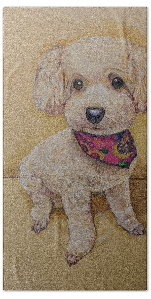 Canine Bath Towel featuring the drawing The Toy Poodle by Tim Ernst