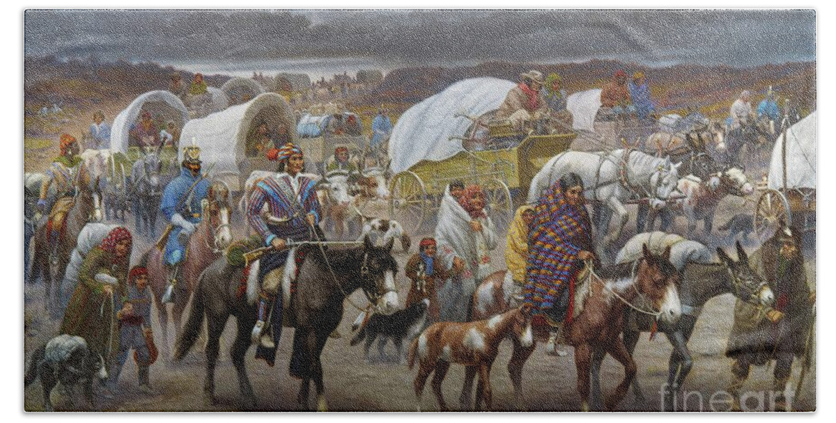 1838 Hand Towel featuring the painting The Trail Of Tears by Granger