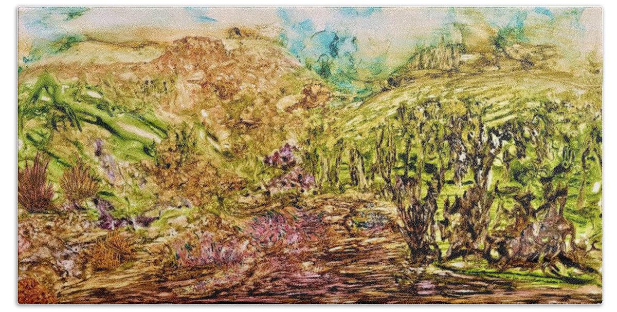 Watery Hand Towel featuring the painting The Valley in Spring by Angela Marinari