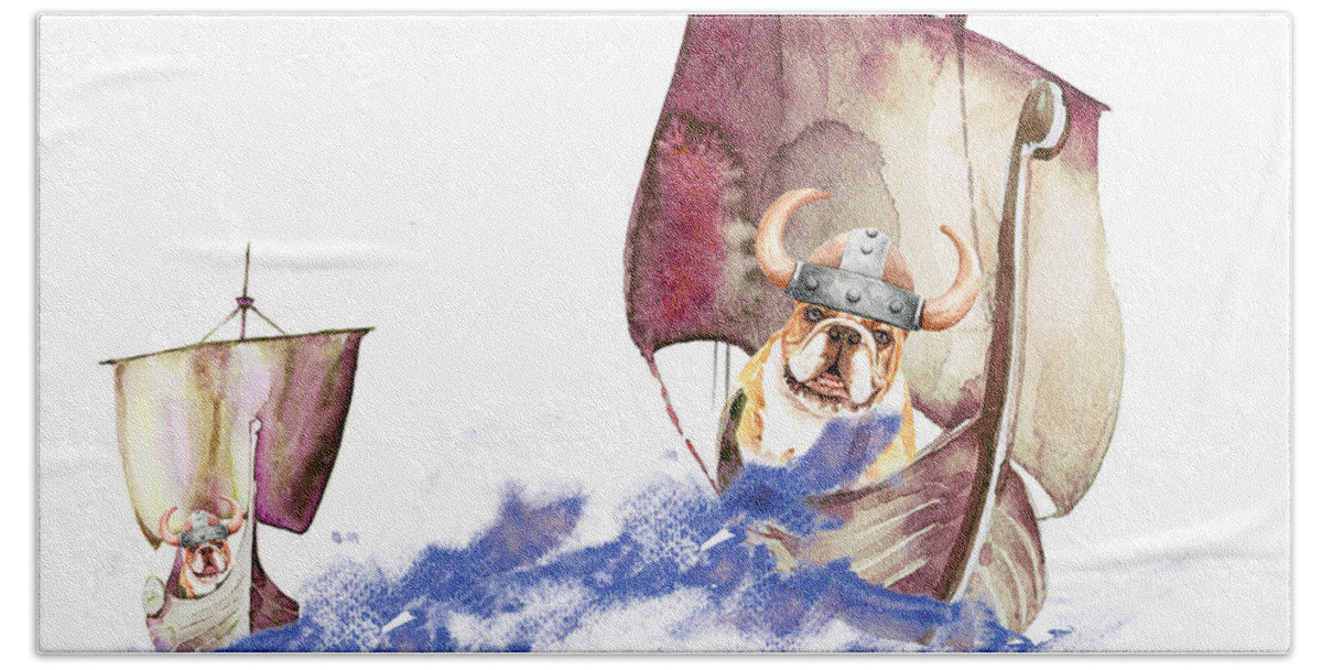 Fun Bath Towel featuring the painting The Vikings Are Arriving by Miki De Goodaboom