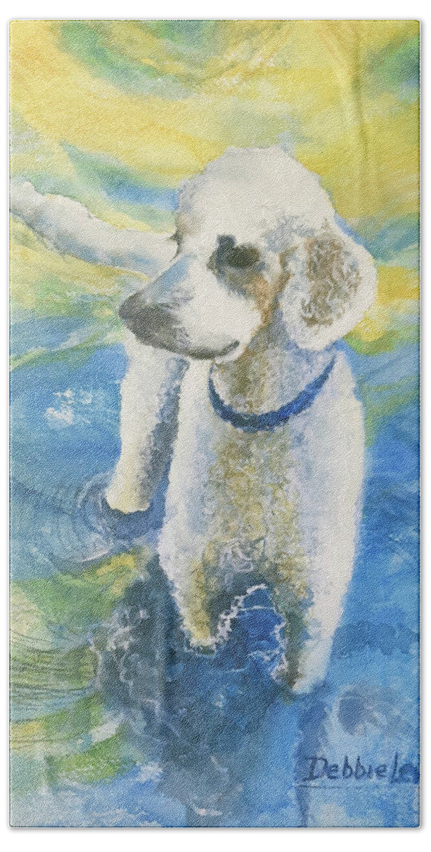 Doodle Bath Towel featuring the painting The Water-Loving Doodle by Debbie Lewis