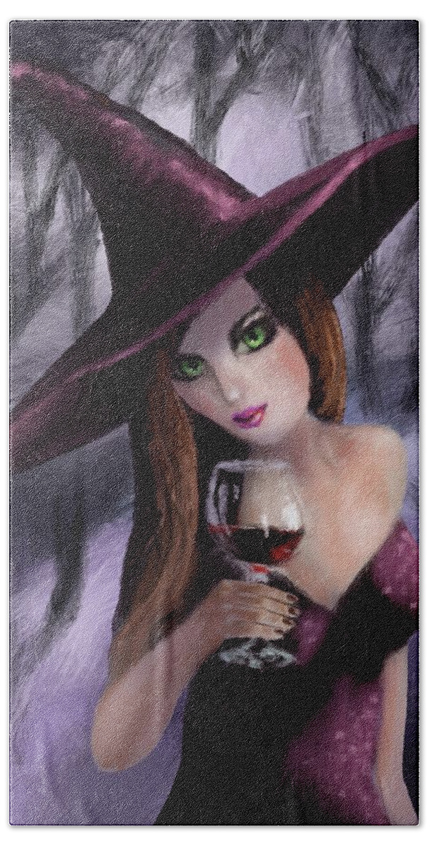 Witch Bath Towel featuring the digital art The Wine Witch by Larry Whitler