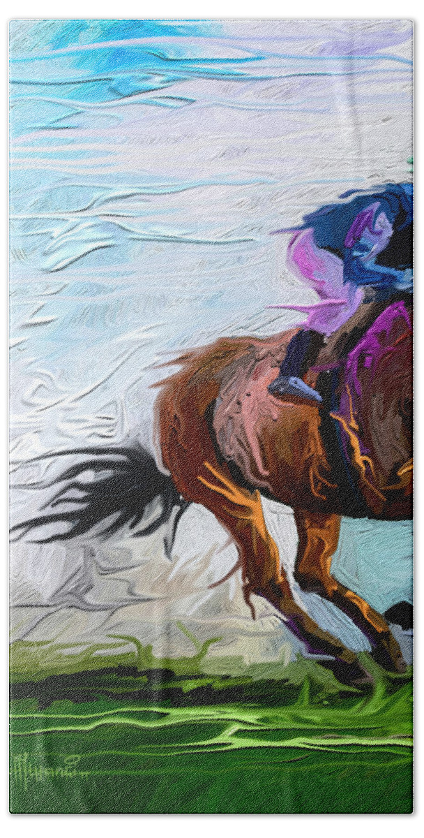 Face Bath Towel featuring the painting Horse Power by Anthony Mwangi