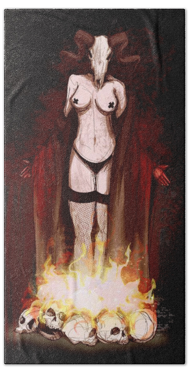 Witch Bath Towel featuring the digital art The Witch by Ludwig Van Bacon