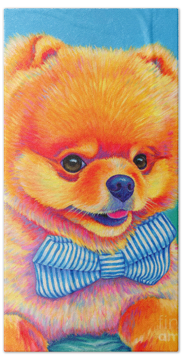 Pomeranian Bath Towel featuring the painting Theo the Pomeranian by Rebecca Wang