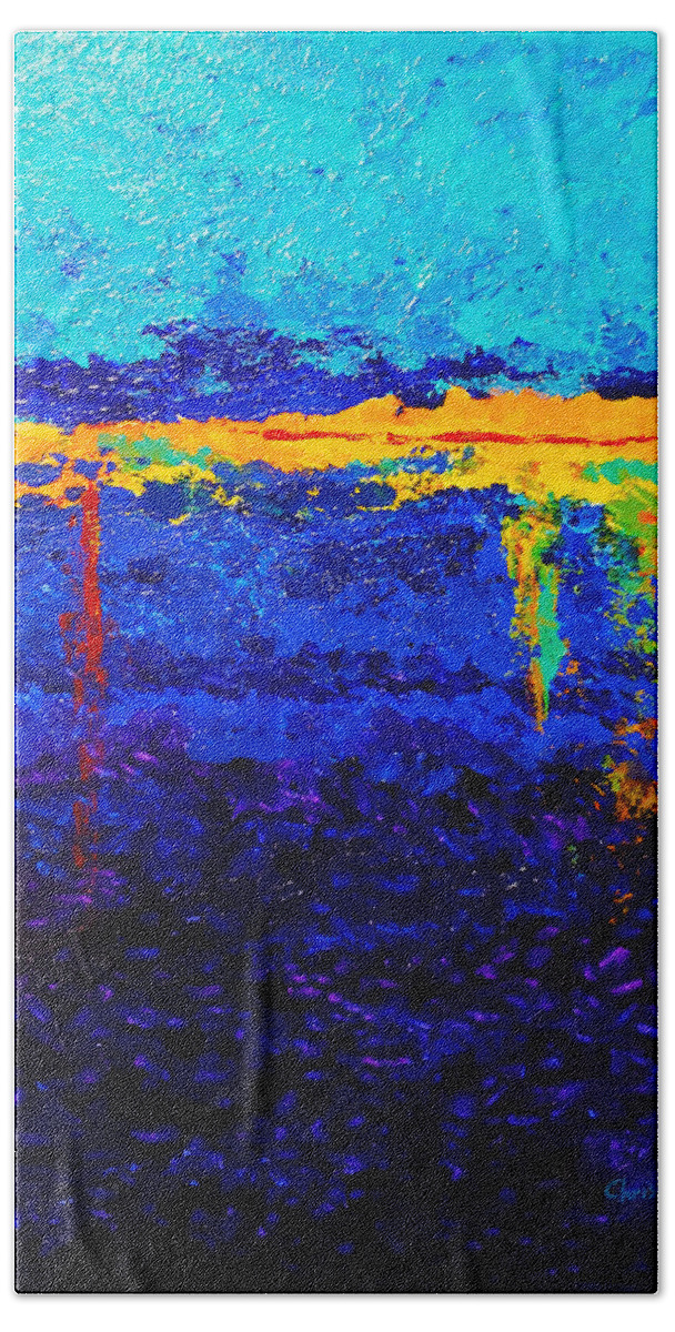 Abstract Hand Towel featuring the painting Thermocline by Christine Bolden