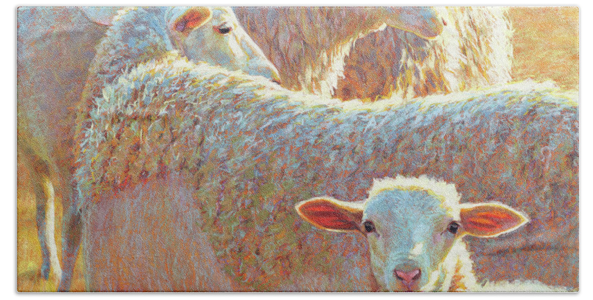 Sheep Hand Towel featuring the pastel They Don't See What She Sees by Rita Kirkman