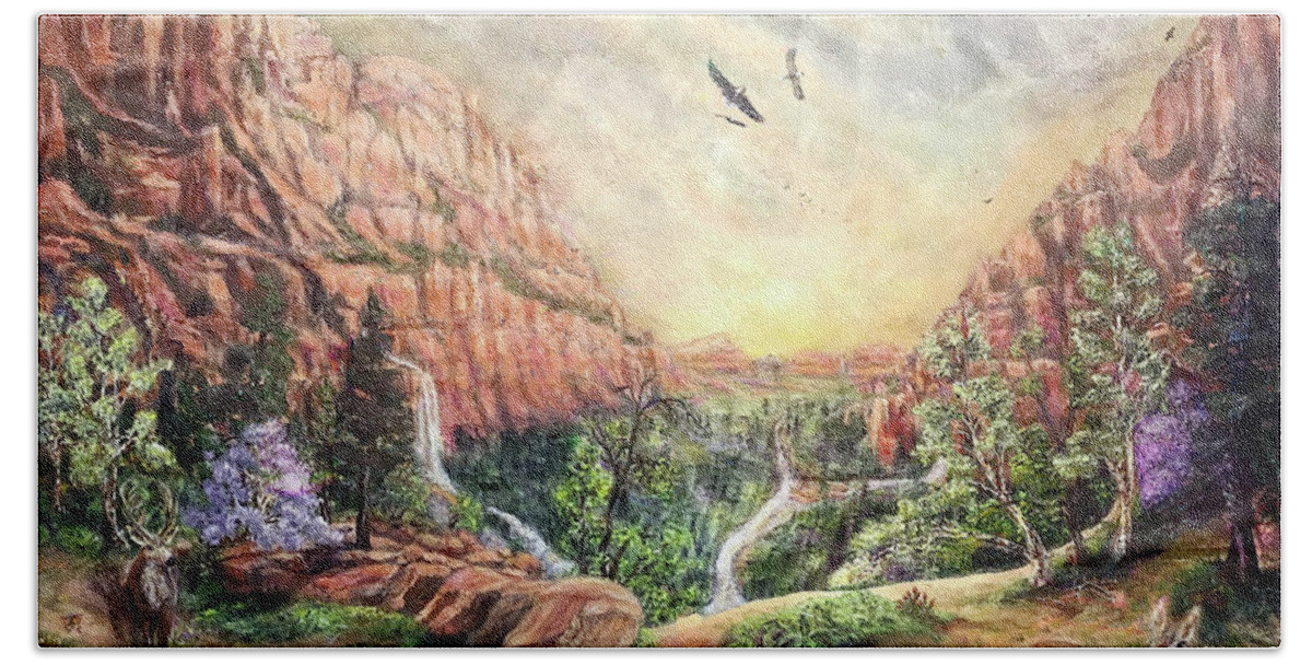 Zion Hand Towel featuring the painting They Shall Mount up with wings as Eagles by Bonnie Marie