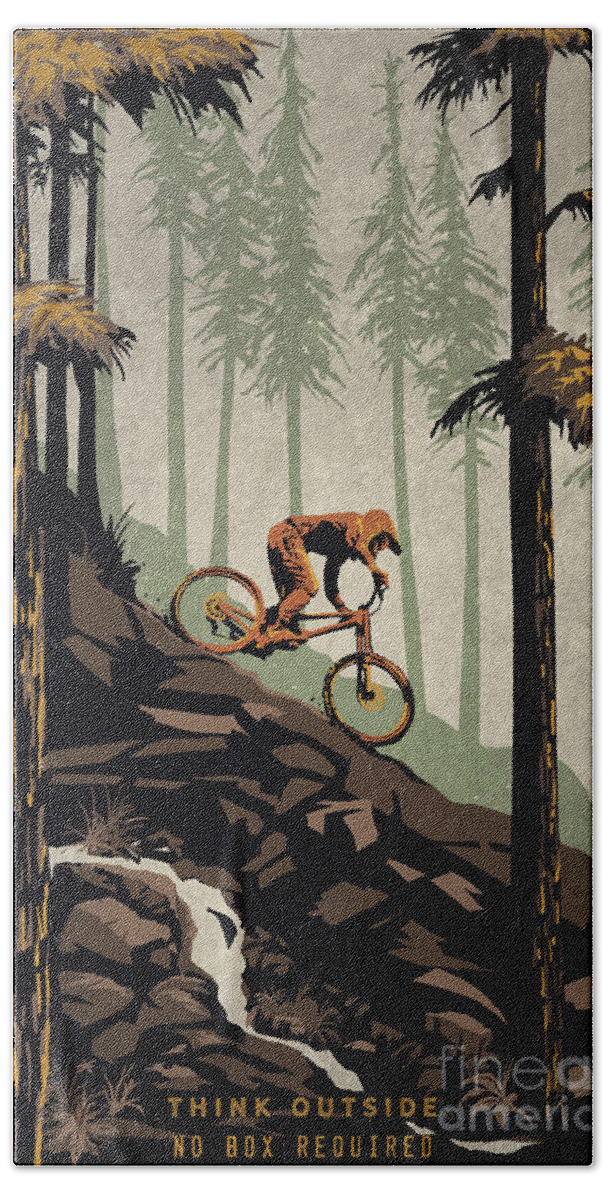 Mountain Bike Bath Towel featuring the painting Think Outside No Box Required by Sassan Filsoof