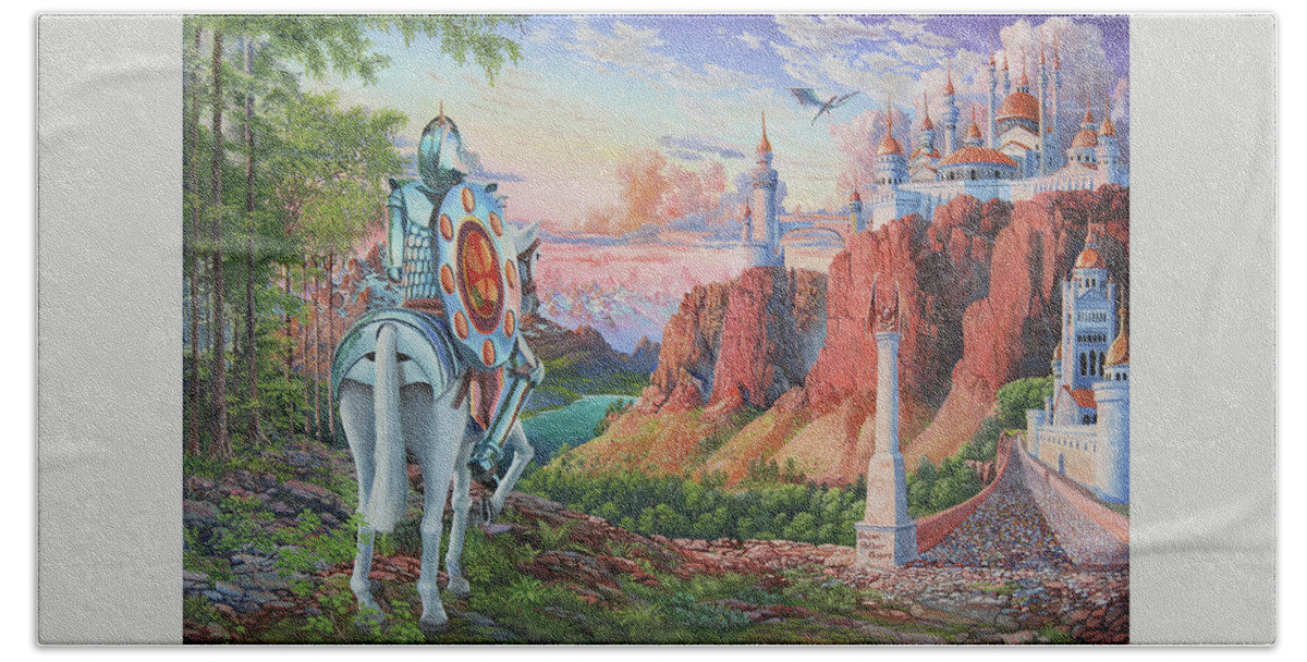 Knight Bath Towel featuring the painting This Guy has Problems by Michael Goguen