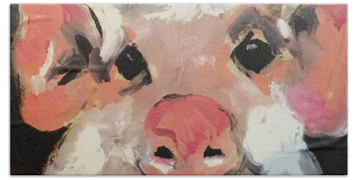 Pig Bath Towel featuring the painting This Little Piggy by Elaine Elliott