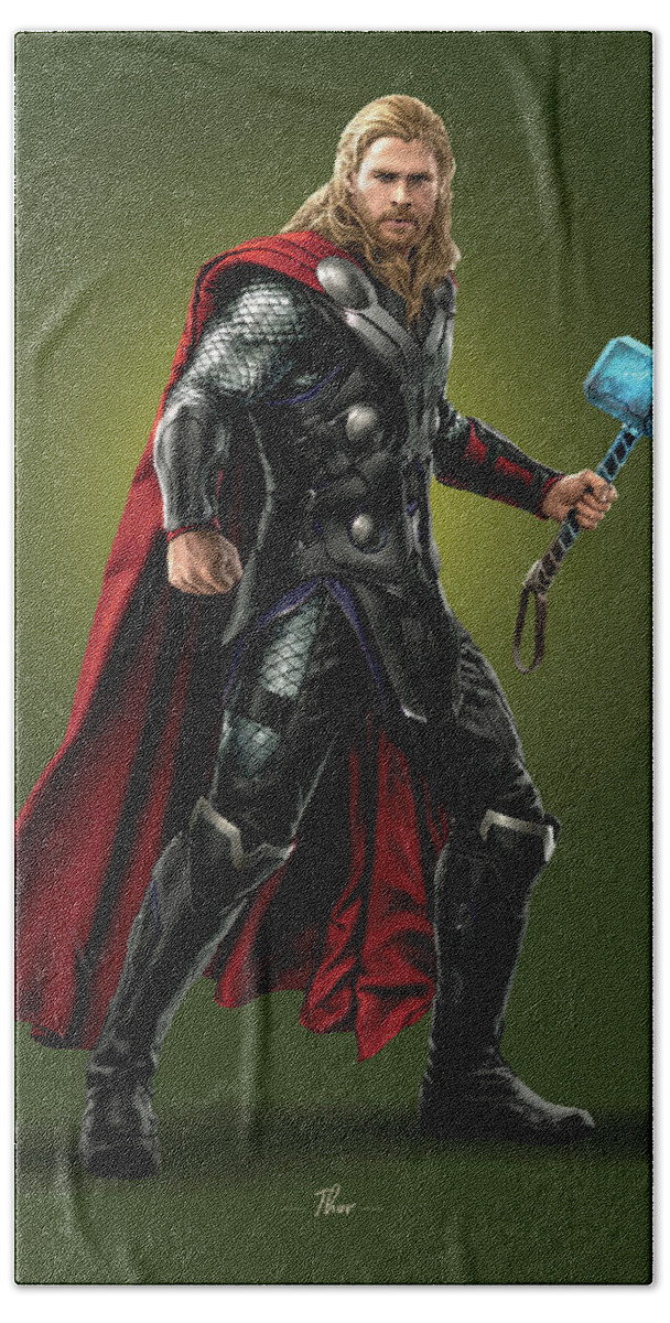 Thor Hand Towel featuring the photograph Thor - Marvel by Samuel Whitton