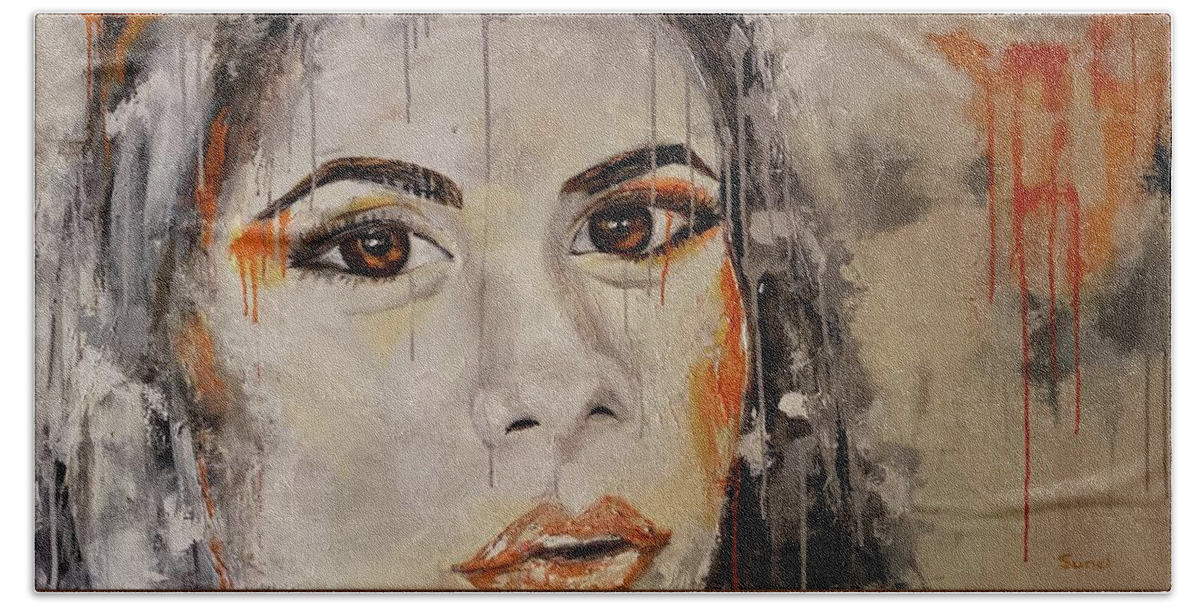 Face Hand Towel featuring the painting Those eyes by Sunel De Lange