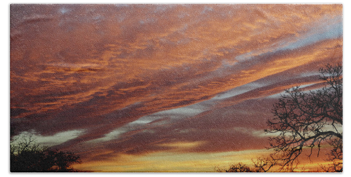 Sunset Bath Towel featuring the photograph Those Sunset Clouds in Texas Winter by Gaby Ethington