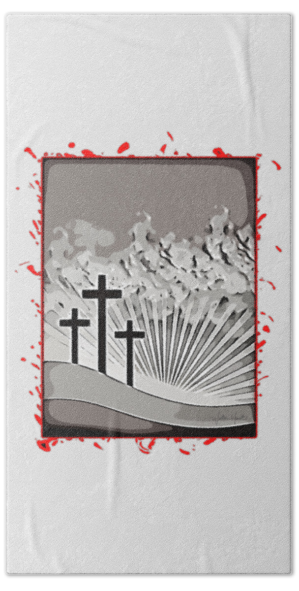 Three Calvary Crosses Hand Towel featuring the digital art Three Calvary Crosses with Blood by Walter Herrit