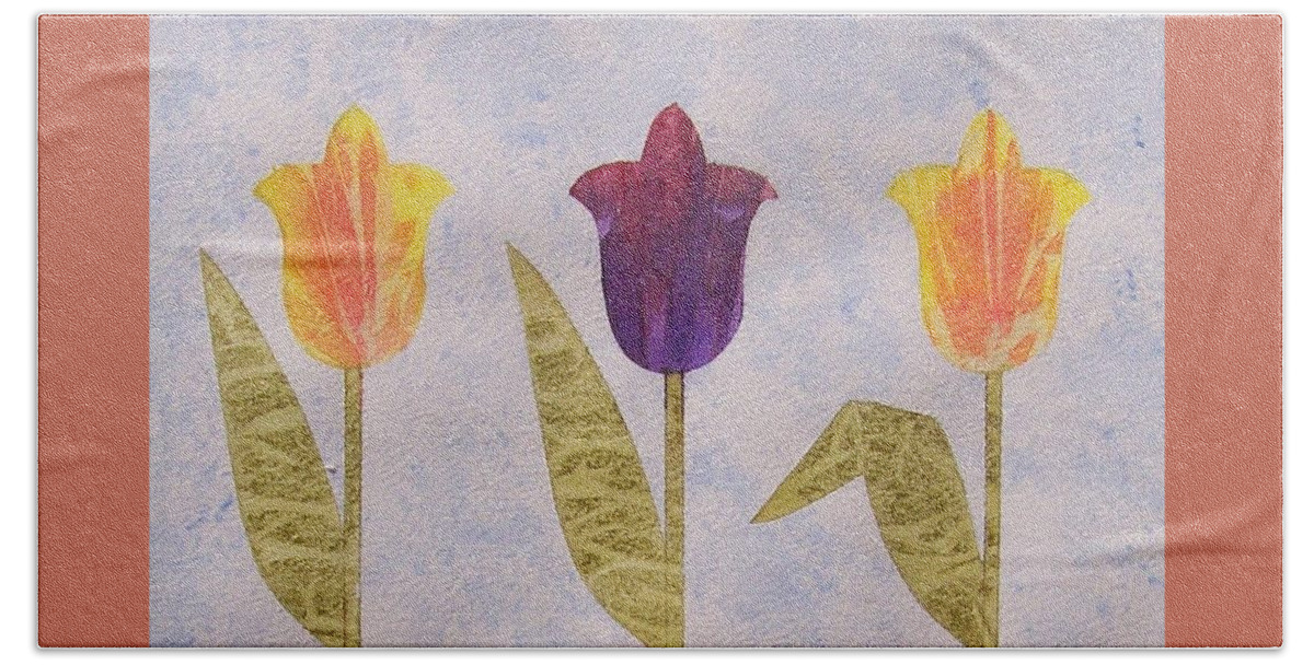 Flowers Bath Towel featuring the painting Three Cheers For Spring by Jackie Mueller-Jones