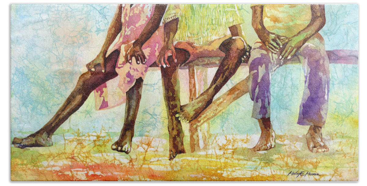 Chilren Bath Sheet featuring the painting Three Children of Ghana by Hailey E Herrera