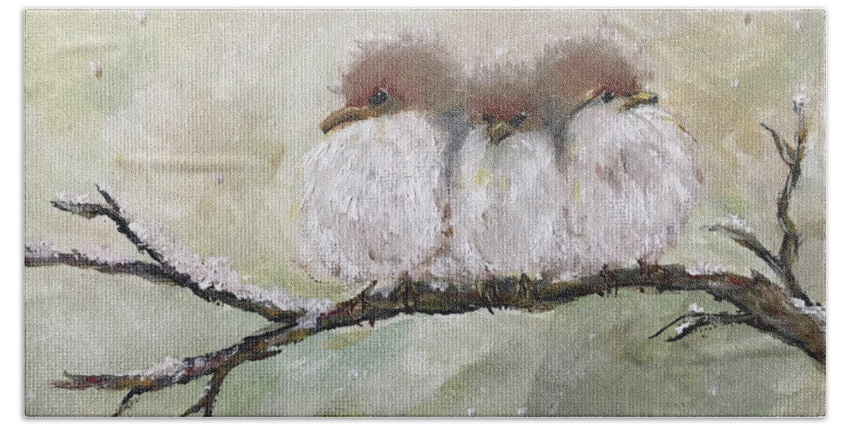 Fairy Wrens Bath Towel featuring the painting Three Fat Fluffballs by Roxy Rich