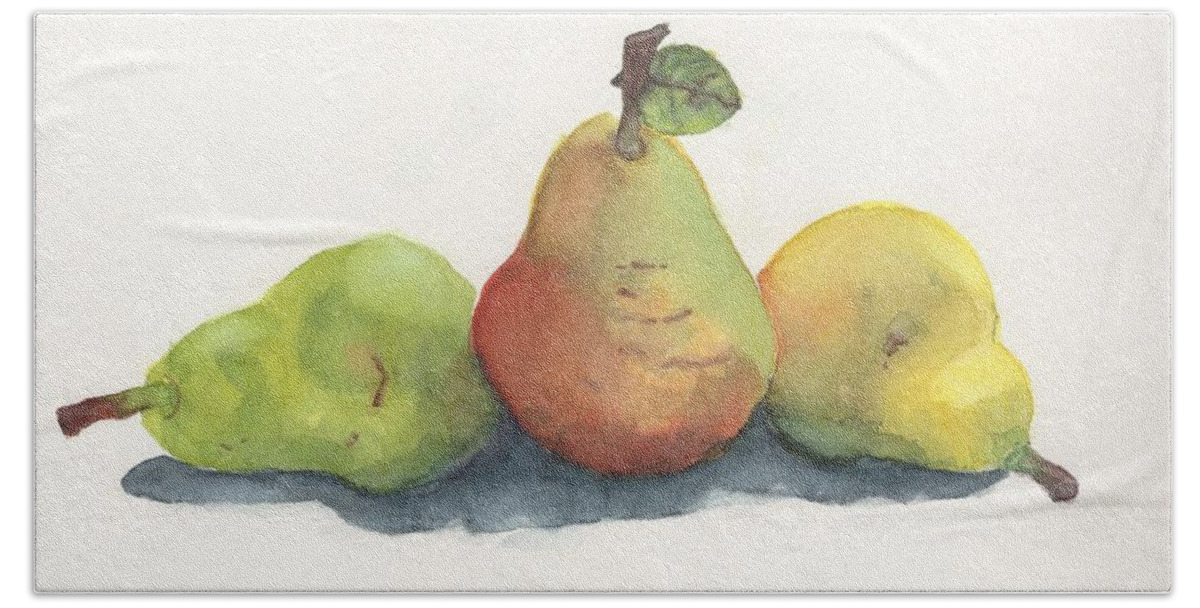 Pears Hand Towel featuring the painting Three of a Pear by Vicki B Littell