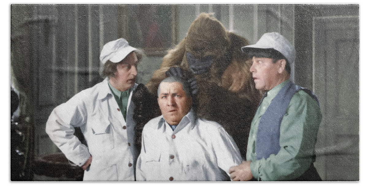 Funny Actors Hand Towel featuring the photograph Three Stooges and the Gorilla by Franchi Torres