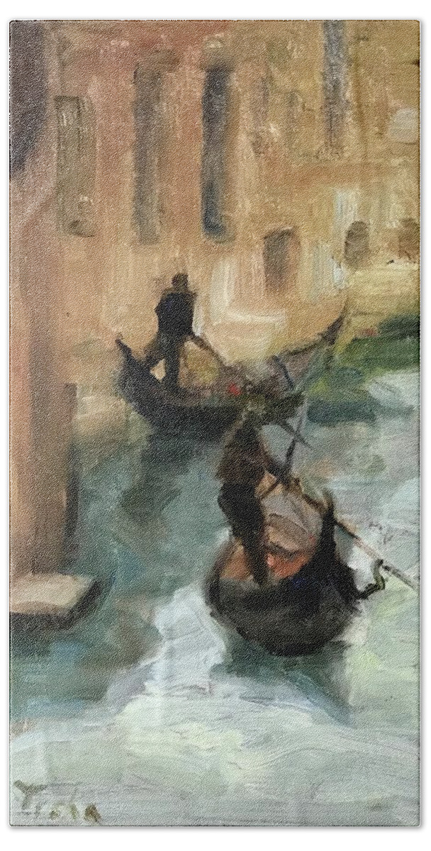 Venice Bath Towel featuring the painting Peaceful times 2 by Ashlee Trcka