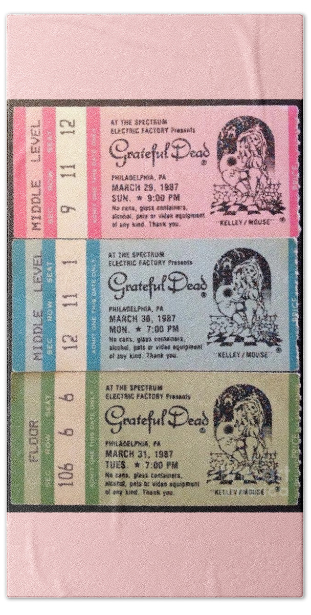Concert Ticket Stubs Bath Towel featuring the photograph Grateful Dead Spring Tour 1987 Ticket Stubs by Susan Carella