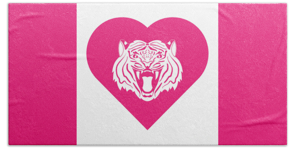 Tiger Hand Towel featuring the digital art Tiger Cares Pink by College Mascot Designs