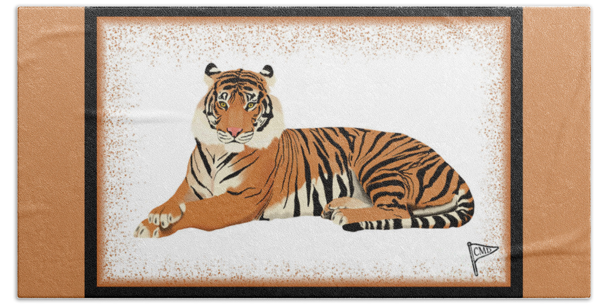 Tiger Hand Towel featuring the digital art Tiger by College Mascot Designs