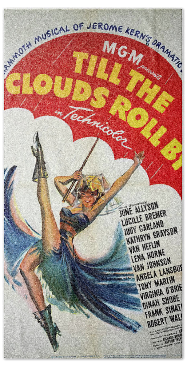 Musical Hand Towel featuring the mixed media ''Till the Clouds Roll By'' - 1946 by Movie World Posters