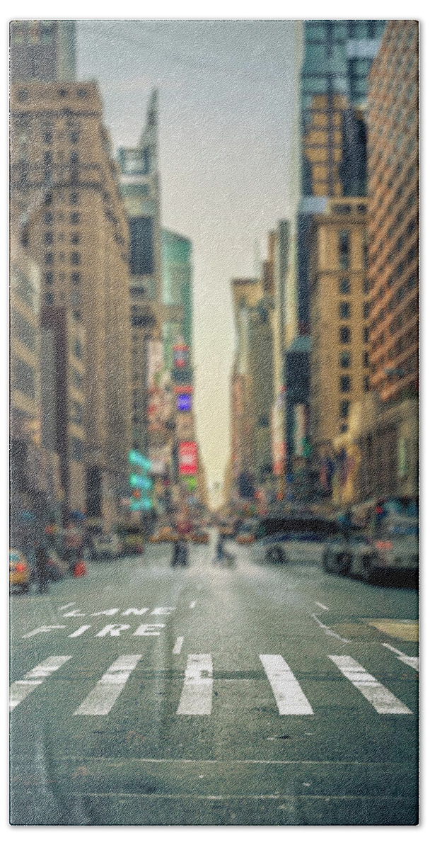 New York City Hand Towel featuring the photograph Tilt-shift view of a crosswalk in a New-York city avenue by Philippe Lejeanvre