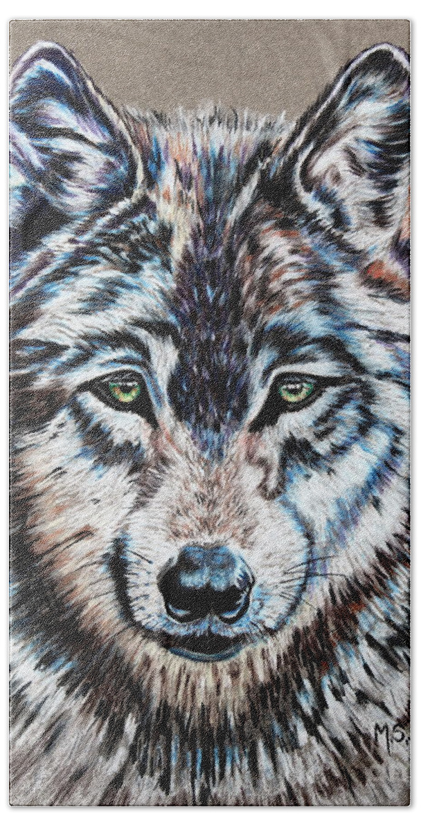 Wolf Hand Towel featuring the painting Timber Wolf by Maria Barry