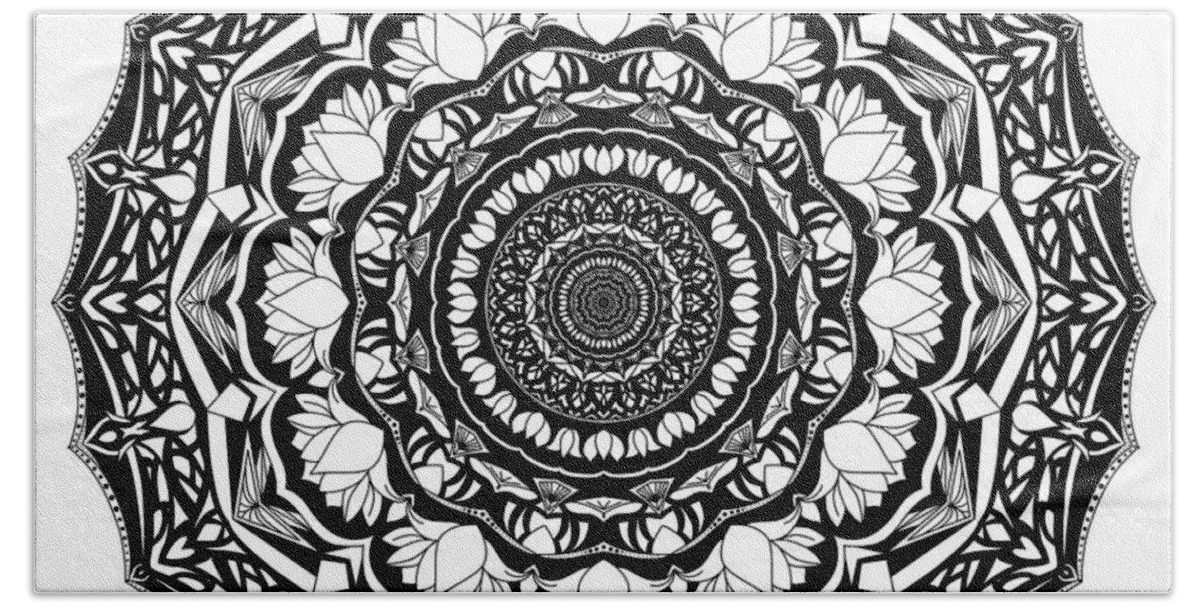 Time Bath Towel featuring the digital art Time Before the Present Mandala by Angie Tirado