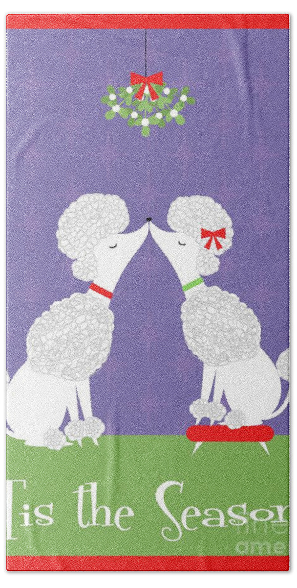 Mid Century Modern Hand Towel featuring the digital art Tis the Season White Poodles by Donna Mibus