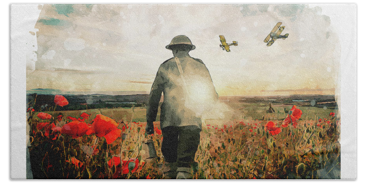 Soldier Poppies Bath Towel featuring the digital art To End All Wars by Airpower Art