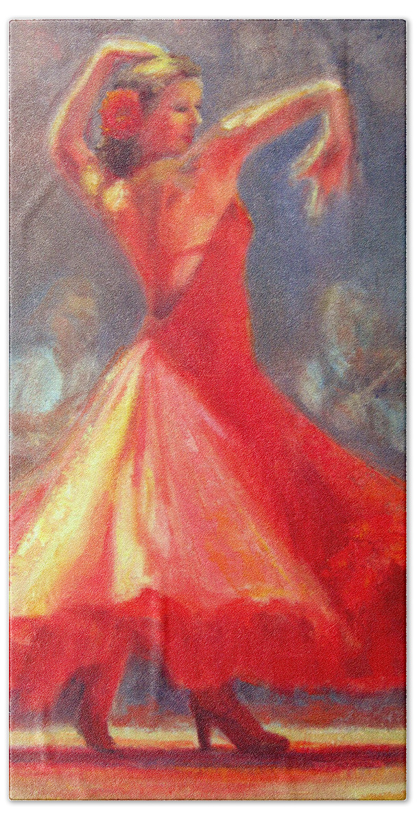 Ballet Bath Towel featuring the painting To the Rhythm of the Music by Robie Benve