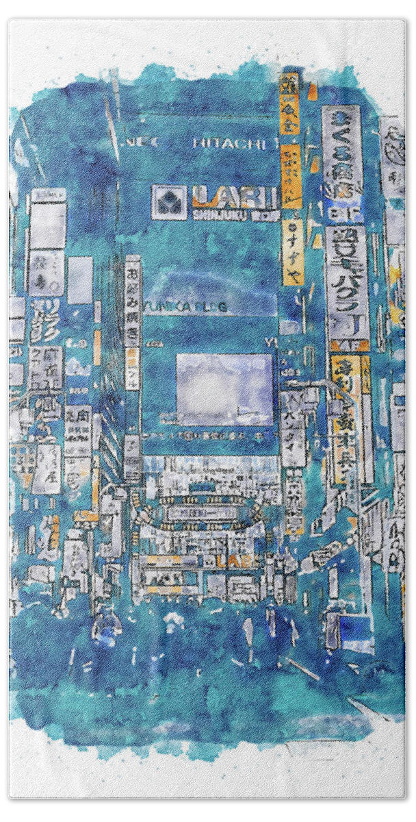 Night Bath Towel featuring the painting Tokyo Nights - 13 by AM FineArtPrints