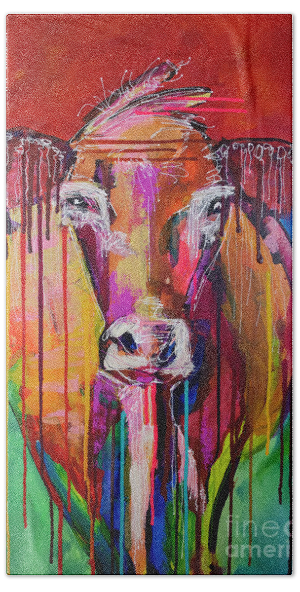 Cow Bath Towel featuring the painting Too Moo for Yoo III by Robin Valenzuela