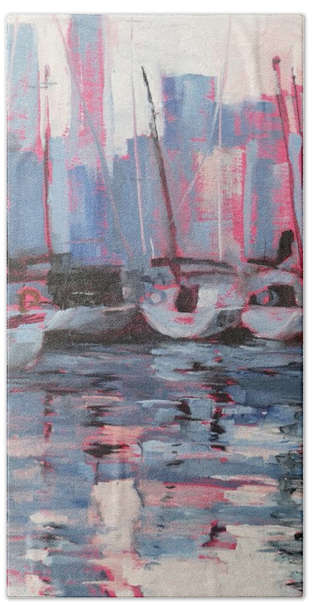 Toronto Harbour Hand Towel featuring the painting Toronto Harbour by Sheila Romard
