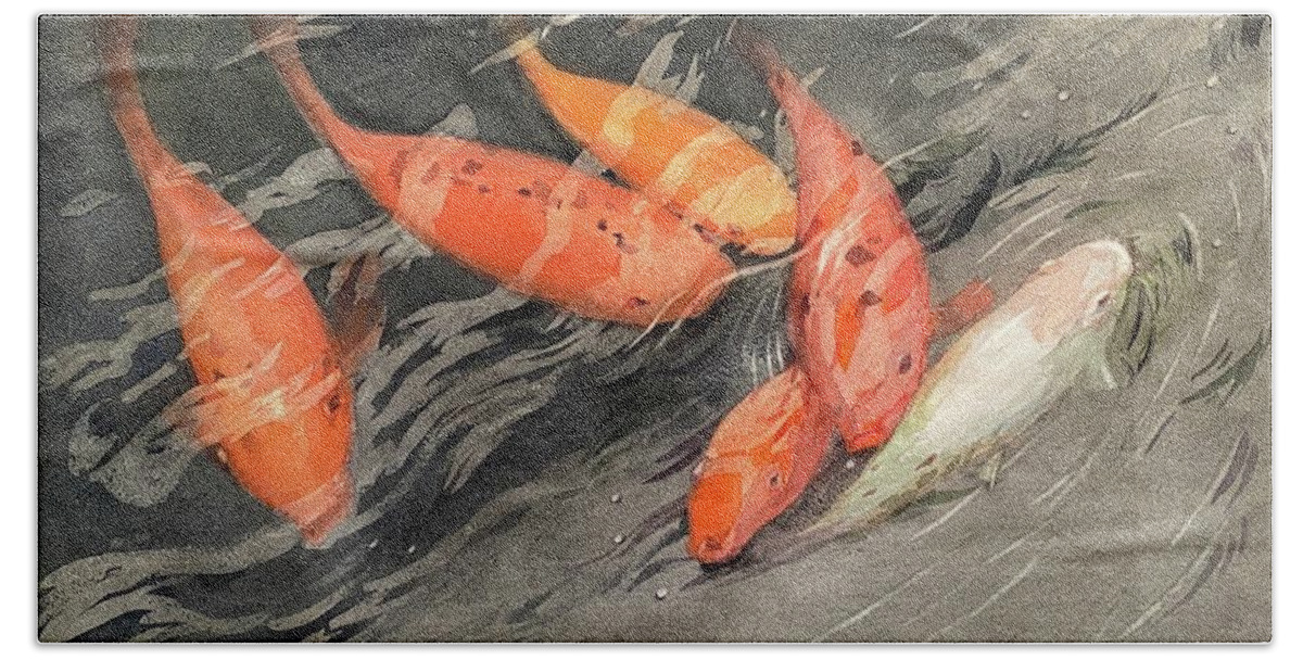 Fish Hand Towel featuring the painting Torrent by Ping Yan