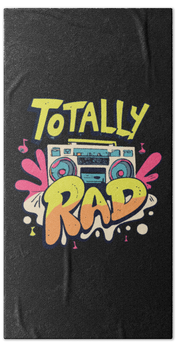 80s Bath Towel featuring the digital art Totally Rad Retro 80s Boombox by Flippin Sweet Gear