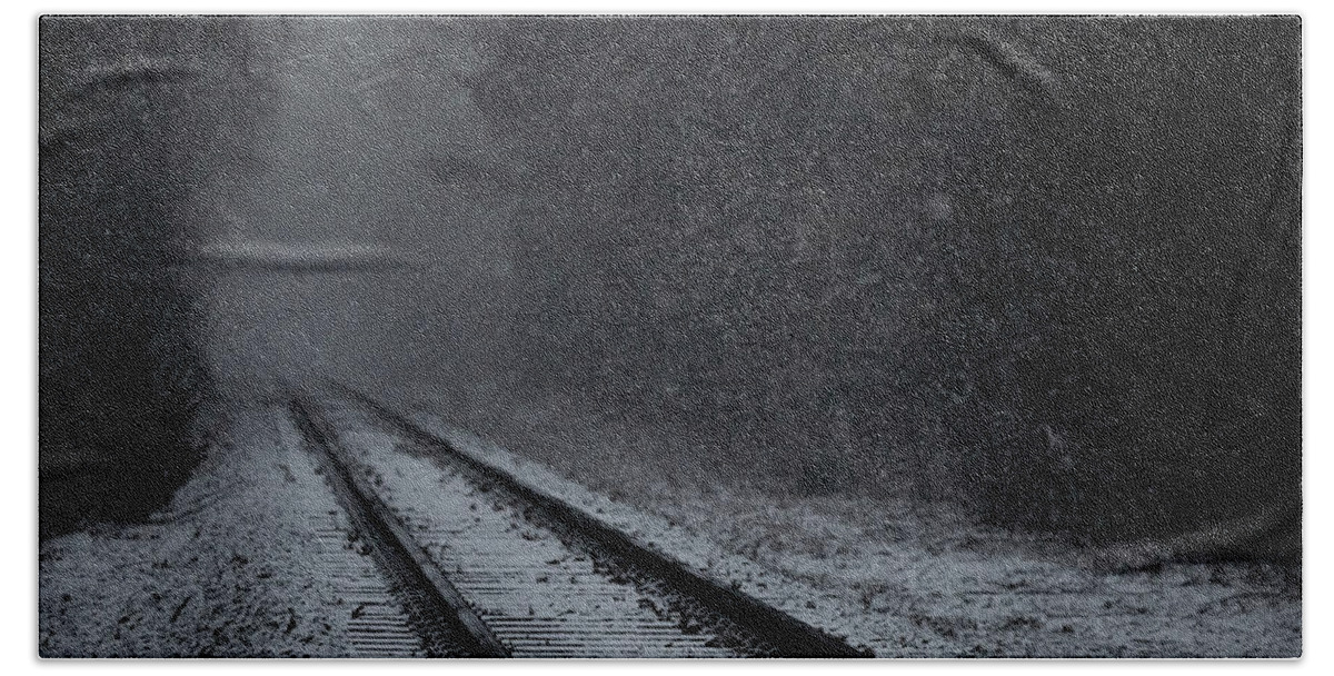 Train Bath Towel featuring the photograph Tracks in the Snow by Denise Kopko